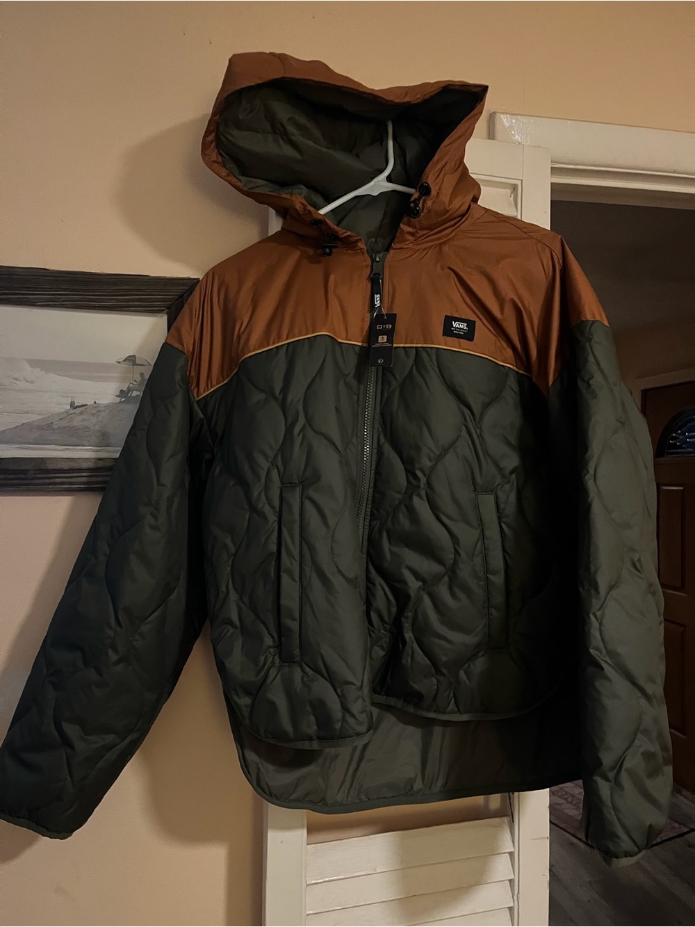 Vans Two-Tone Quilted Hooded Jacket - Olive & Brown